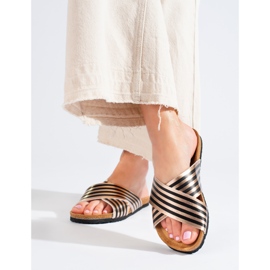 Bona Tongs décontractées à rayures noir doré 1