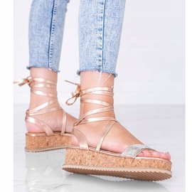 Sandales roses nouées avec des zircons Ves doré 1