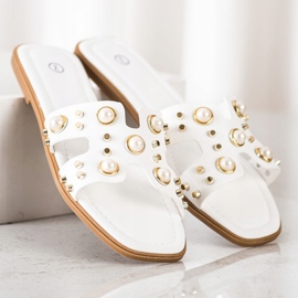 SHELOVET Pantoufles À La Mode Avec Strass blanc 2