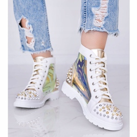 Boots transparentes blanches et dorées à clous Lea 1