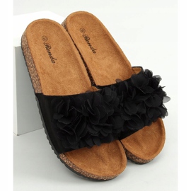 Chaussons en liège noir à fleurs 620-73 Noir le noir 1