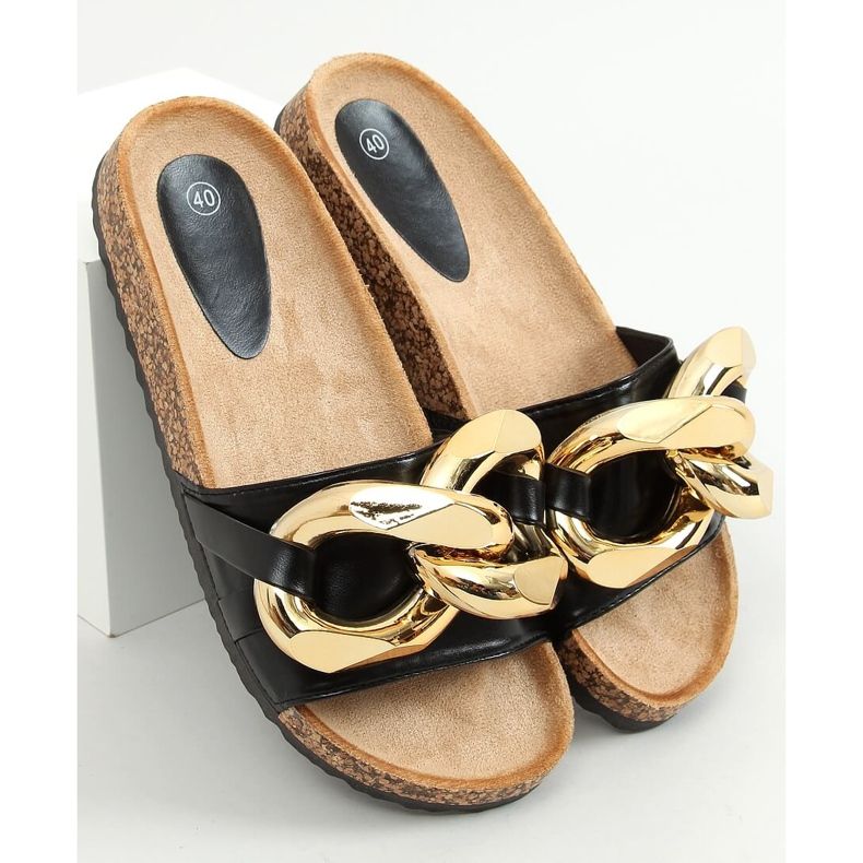 Chaussons noirs avec une chaîne épaisse noir CK201 Noir 1