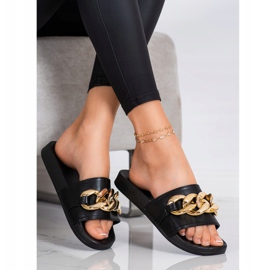 SHELOVET Pantoufles Noires Avec Ornement le noir 2