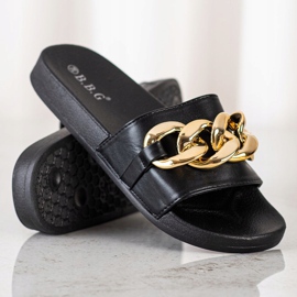 SHELOVET Pantoufles Noires Avec Ornement 1