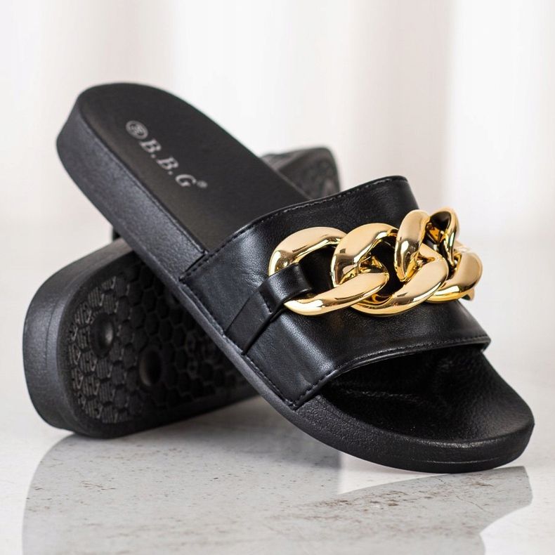 SHELOVET Pantoufles Noires Avec Ornement le noir 1