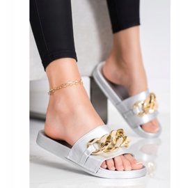 SHELOVET Pantoufles En Argent Avec Ornement 2 SHELOVET Pantoufles En Argent Avec Ornement 2