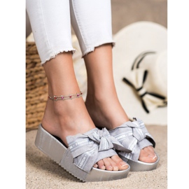 SHELOVET Pantoufles De Mode Avec Noeud argent gris 1