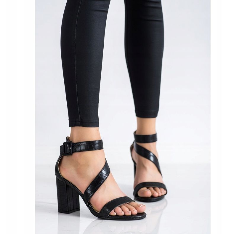 Renda Sandales sur une barre avec cuir écologique noir 2
