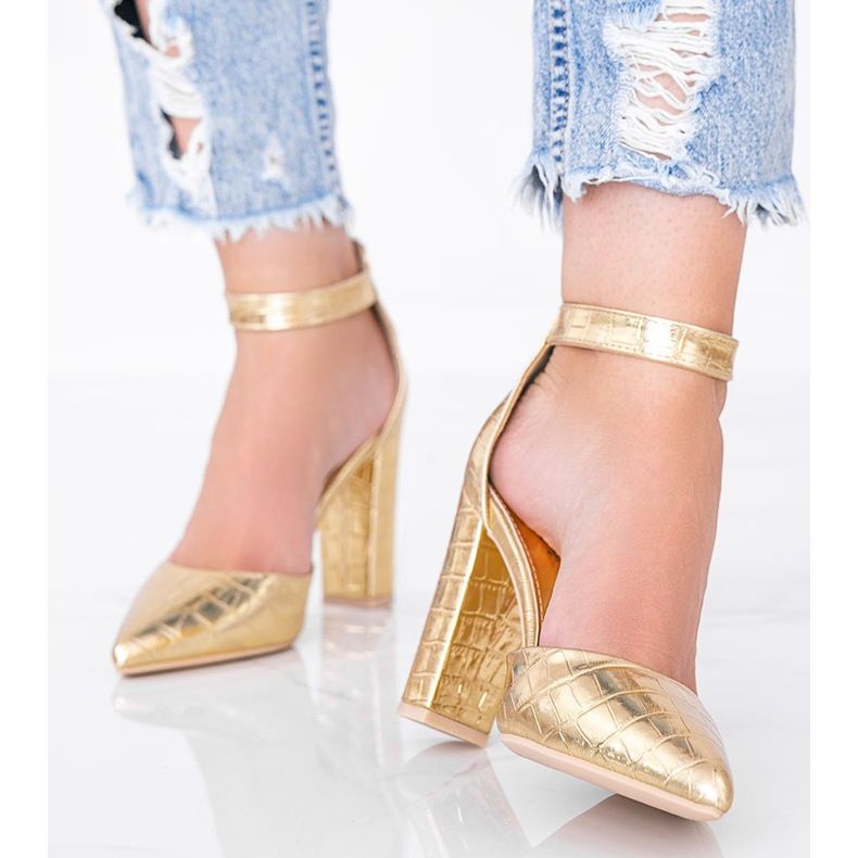 Sandales sur tige au motif peau de crocodile Glamour doré 1