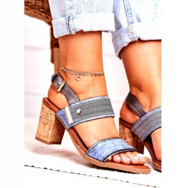Sandales pour femmes sur un talon haut en liège, bleu 3