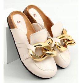 T397 Chaussons beiges beige avec une chaîne épaisse 1
