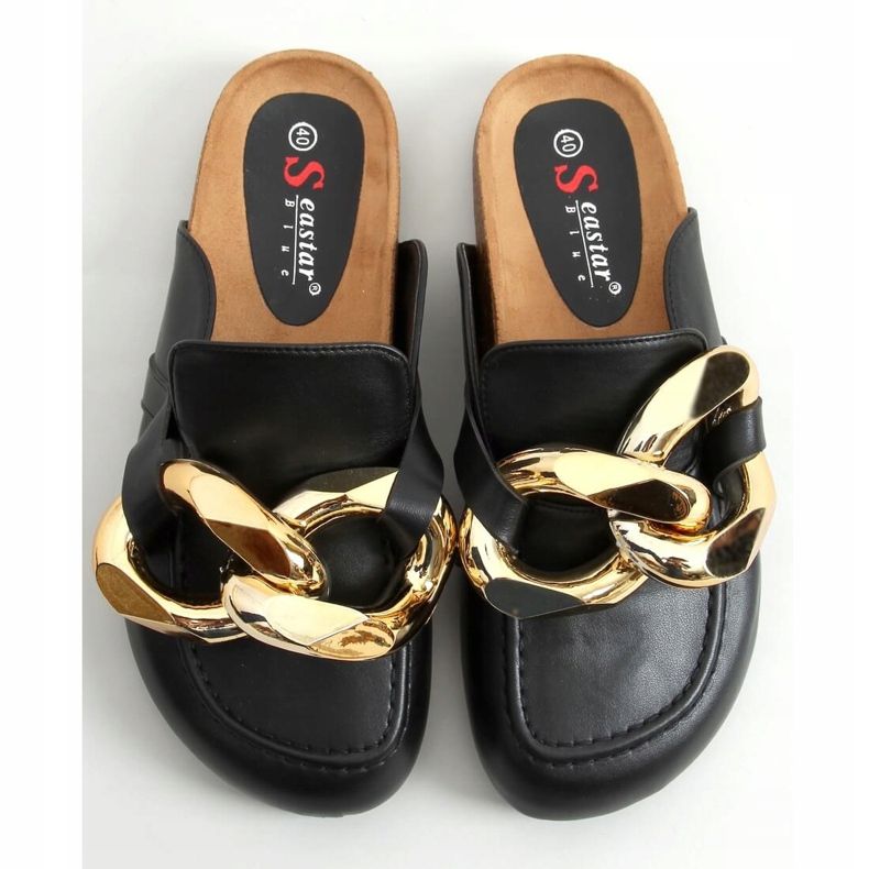 Noir T397 Chaussons noirs avec une chaîne épaisse 1