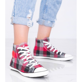 Baskets rouges à carreaux Shape of You le noir gris 1