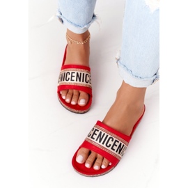 Tongs rouges sur liège avec zircone cubique Be Nice 1