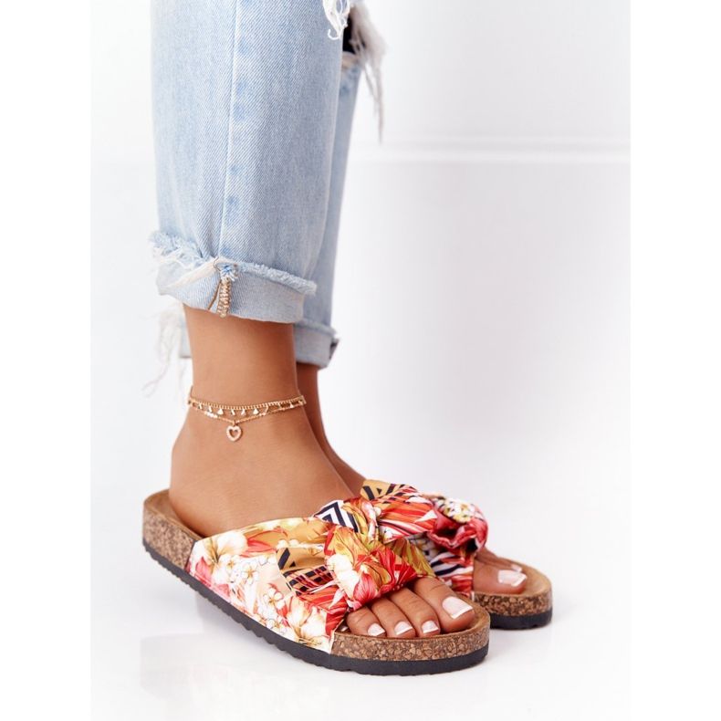 PS1 Tongs sur semelle en liège jaune avec fleurs Wendy multicolore 1