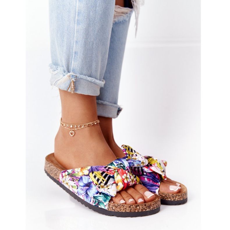 PS1 Tongs sur semelle en liège blanc avec fleurs Wendy blanche multicolore 1