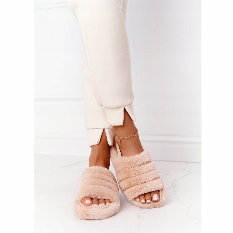 PS1 Pantoufles en fourrure sur plate-forme flocon de neige beige 2
