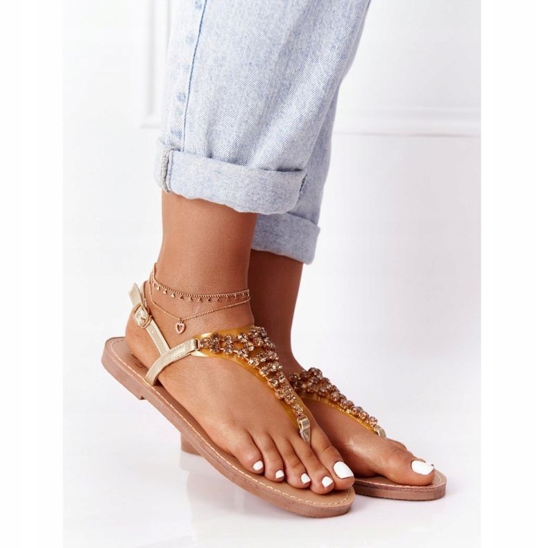 Sandales Tongs Avec Pierres Lu Boo Doré 2