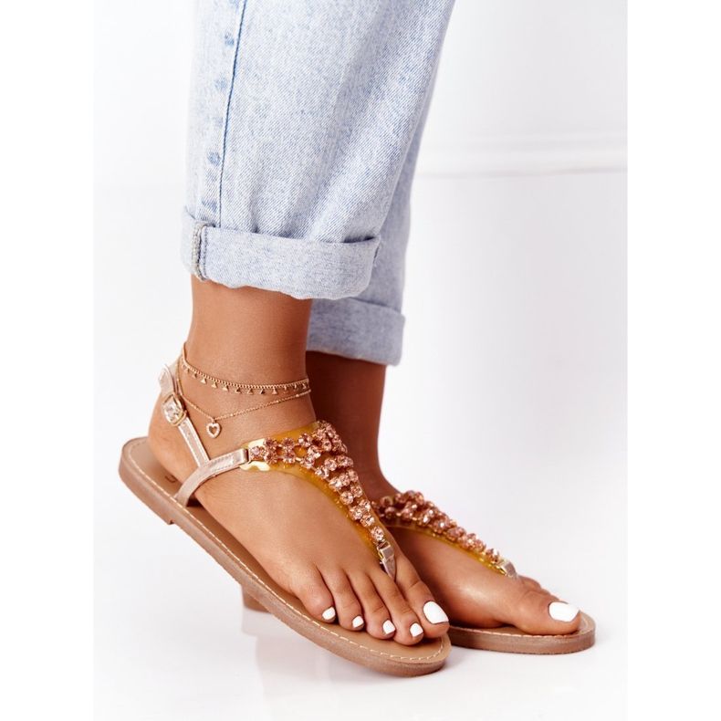 Sandales Japonaises Avec Pierres Lu Boo Or Rose d'or 2 Sandales Japonaises Avec Pierres Lu Boo Or Rose d'or 2