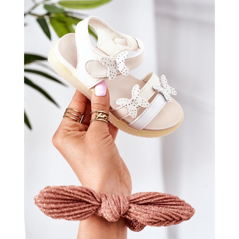 Apawwa Sandales Enfant Avec Papillons Blanc Malvika Velcro 2