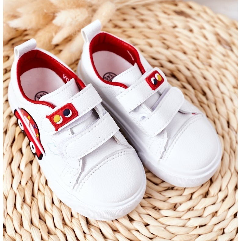 Apawwa Baskets Enfant Avec Velcro Blanc et Rouge Taxi 1