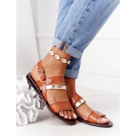 PE1 Sandales plates femme, marron et or Doris brun d'or 2