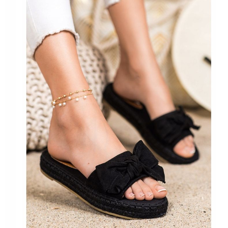 Coura Espadrilles Chaussons Avec Nœud le noir 1 Coura Espadrilles Chaussons Avec Nœud le noir 1