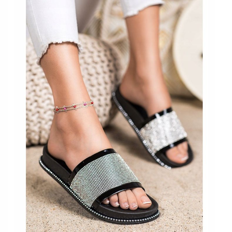 SHELOVET Pantoufles Noir Brillant le noir 1