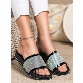 SHELOVET Pantoufles Noir Brillant 2