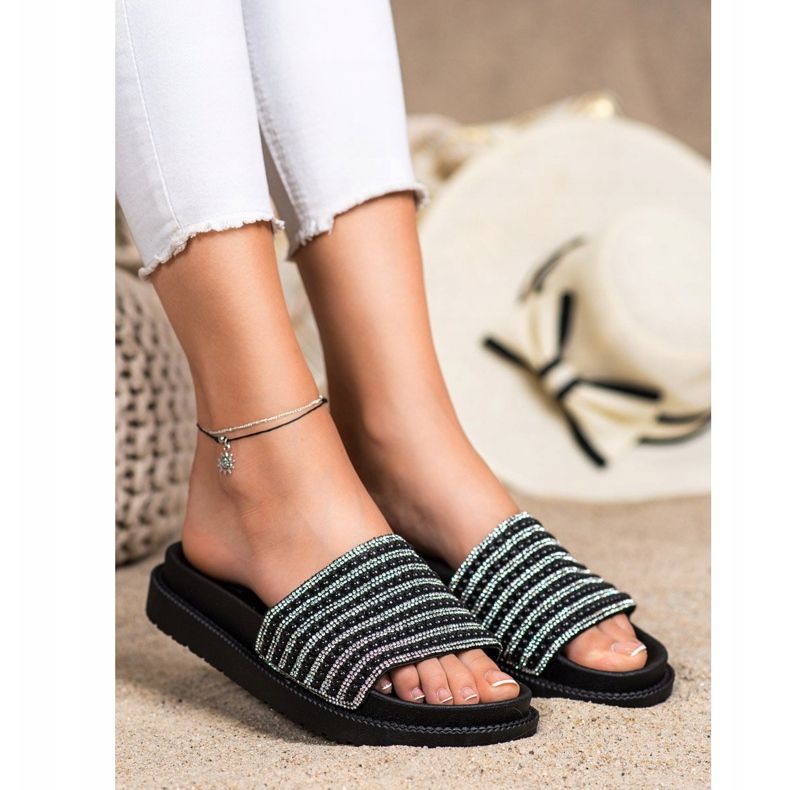 SHELOVET Pantoufles Sur La Plateforme Avec Cubic Zirconia noir 1