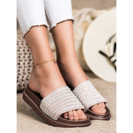 SHELOVET Pantoufles Sur La Plateforme Avec Cubic Zirconia beige d'or 1