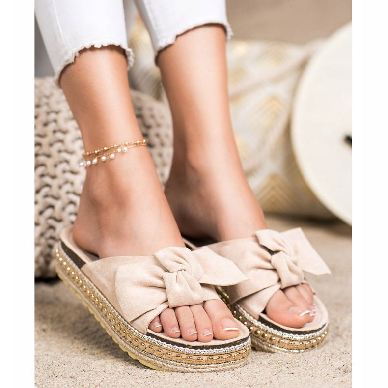 SHELOVET Espadrilles Chaussons Avec Nœud beige 1 SHELOVET Espadrilles Chaussons Avec Nœud beige 1