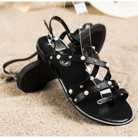Goodin Sandales plates avec strass le noir 1