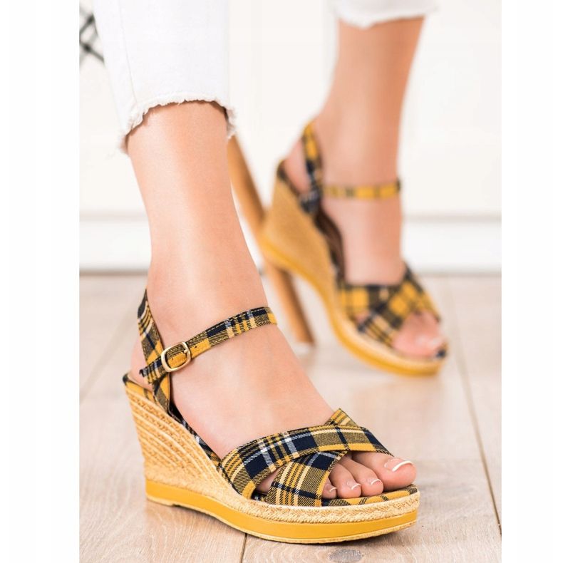 SHELOVET Sandales compensées à carreaux multicolore 2