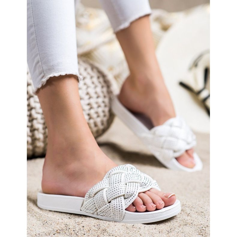 Groto Gogo Pantoufles En Textile Avec Cristaux blanche 2