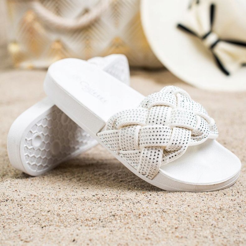 Groto Gogo Pantoufles En Textile Avec Cristaux blanc 1