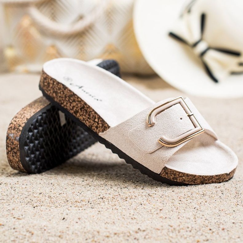 Anesia Paris Pantoufles décontractées en daim beige 1