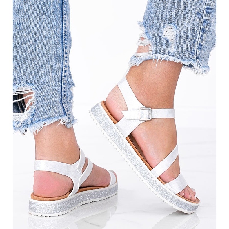 Sandales femme pêches argent brillant blanc 1