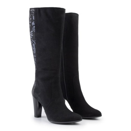 Marco Shoes Bottines pointues en cuir noir à fleurs le noir 3