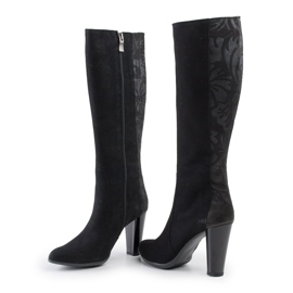 Marco Shoes Bottines pointues en cuir noir à fleurs le noir 4