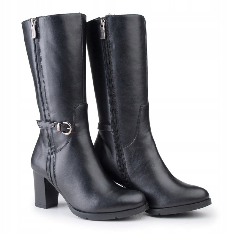 Marco Shoes Bottes classiques en cuir nappa noir avec boucles et sangles supplémentaires 1