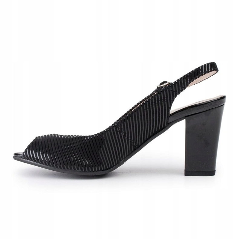 Marco Shoes Sandales sans pointe et talon en cuir noir à rayures 2