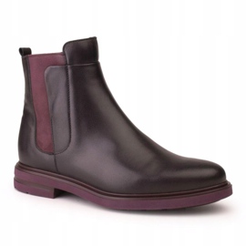 Marco Shoes Bottines légères à fond plat en cuir grainé noir avec empiècement violet le noir 1