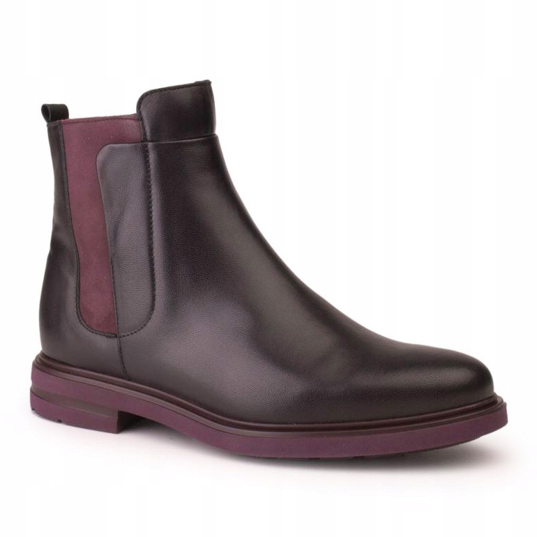 Marco Shoes Bottines légères à fond plat en cuir grainé noir avec empiècement violet 1