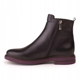 Marco Shoes Bottines légères à fond plat en cuir grainé noir avec empiècement violet 2