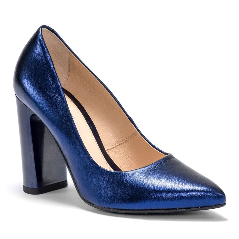 Marco Shoes Un élégant escarpin bleu marine en cuir métallisé avec un talon plus haut 2