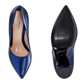 Marco Shoes Un élégant escarpin bleu marine en cuir métallisé avec un talon plus haut 1