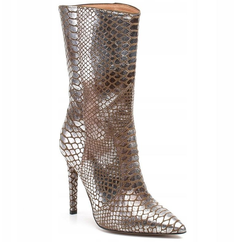 Marco Shoes Boots femme métallisées sur stiletto à motif animalier beige argent 1