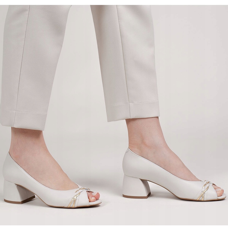 Marco Shoes Escarpins en cuir blanc 1577P avec un talon stable blanche 2