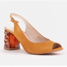 Marco Shoes Sandales en cuir jaune à talon 3D 1517P 1